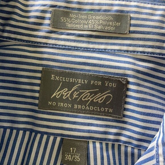 NEW Men’s Lord & Taylor Blue and White Pinstripe Button Down Dress Shirt 17 Neck - Picture 4 of 5